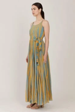 KoAi Mustard & Blue Striped Maxi Dress -Divine Couture koss21025 3