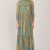 KoAi Blue & Mustard Floral Frill Maxi Dress -Divine Couture koss21031 1