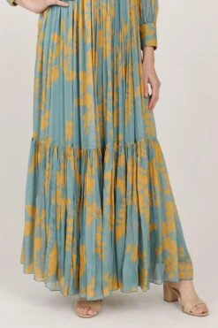 KoAi Blue & Mustard Floral Frill Maxi Dress -Divine Couture koss21031 2