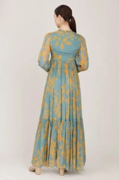 KoAi Blue & Mustard Floral Frill Maxi Dress -Divine Couture koss21031 4