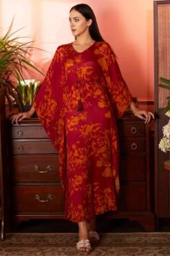 KoAi Dark Pink & Mustard Floral Kaftan