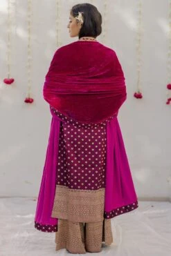 Mimamsaa Magenta Brocade Sharara Set With Velvet Dupatta -Divine Couture mimrj009 5