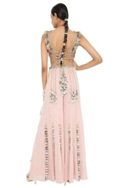 Payal Singhal Rose Pink Georgette Choli & Sharara Set -Divine Couture ps cs0010 5
