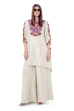 Payal Singhal Embroidered Kaftan With Multicolour Tassels