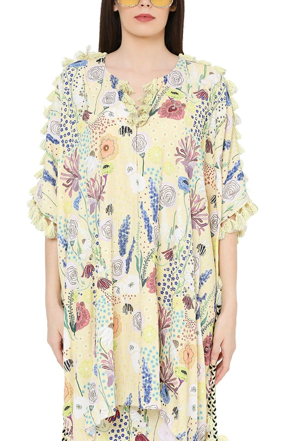 PS Pret By Payal Singhal Yellow Printed Kaftan Top With Culottes 5 PS Pret By Payal Singhal Yellow Printed Kaftan Top With Culottes - Image 3