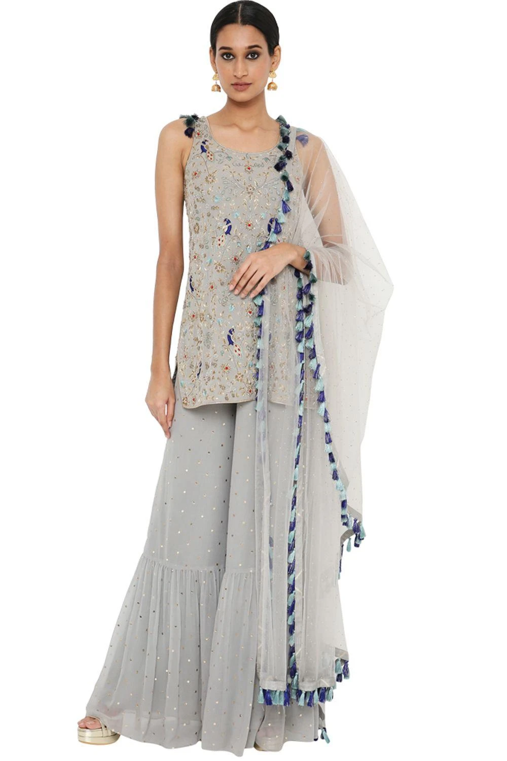 Payal Singhal Grey Georgette Embroidered Sharara Set 3 Payal Singhal Grey Georgette Embroidered Sharara Set