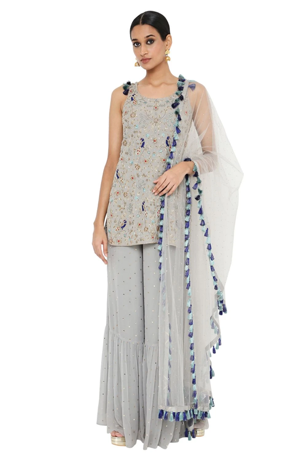 Payal Singhal Grey Georgette Embroidered Sharara Set 4 Payal Singhal Grey Georgette Embroidered Sharara Set - Image 2