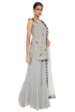 Payal Singhal Grey Georgette Embroidered Sharara Set 9 Payal Singhal Grey Georgette Embroidered Sharara Set -Divine Couture ps kp0092 3