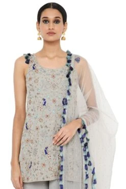 Payal Singhal Grey Georgette Embroidered Sharara Set 10 Payal Singhal Grey Georgette Embroidered Sharara Set -Divine Couture ps kp0092 4