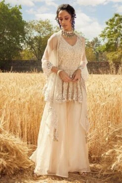 Ridhima Bhasin Ivory Embroidered Peplum Sharara Set -Divine Couture rbss21 04 2
