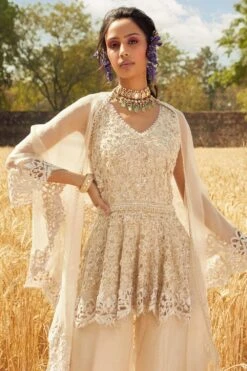 Ridhima Bhasin Ivory Embroidered Peplum Sharara Set -Divine Couture rbss21 04 3