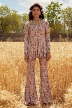 Ridhima Bhasin Grey Printed Angrakha Peplum Sharara Set