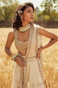 Ridhima Bhasin Ivory Embroidered Sharara Sari 8 Ridhima Bhasin Ivory Embroidered Sharara Sari -Divine Couture rbss21 23 3