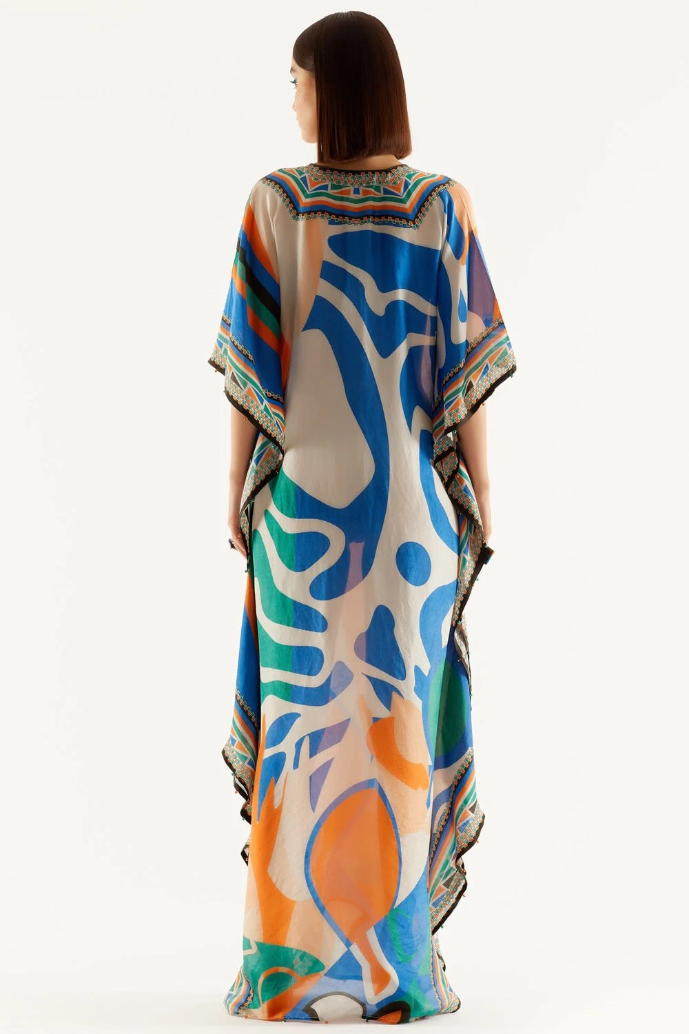 Rajdeep Ranawat Orange V Neck Printed Kaftan 7 Rajdeep Ranawat Orange V Neck Printed Kaftan - Image 5