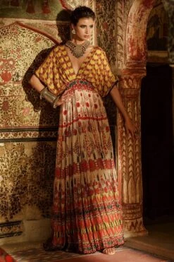 Rajdeep Ranawat Printed Silk V Neck Kaftan