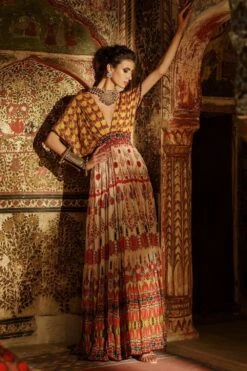 Rajdeep Ranawat Printed Silk V Neck Kaftan -Divine Couture rr20763 3