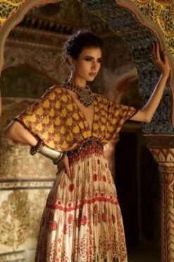 Rajdeep Ranawat Printed Silk V Neck Kaftan -Divine Couture rr20763 4