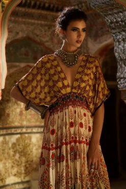 Rajdeep Ranawat Printed Silk V Neck Kaftan -Divine Couture rr20763 5