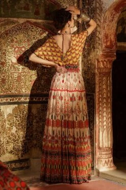 Rajdeep Ranawat Printed Silk V Neck Kaftan -Divine Couture rr20763 7
