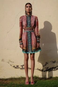 Rajdeep Ranawat Printed Silk Dress With A Belt