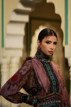 Rajdeep Ranawat Printed Silk Dress With A Belt 10 Rajdeep Ranawat Printed Silk Dress With A Belt -Divine Couture rr20764 4