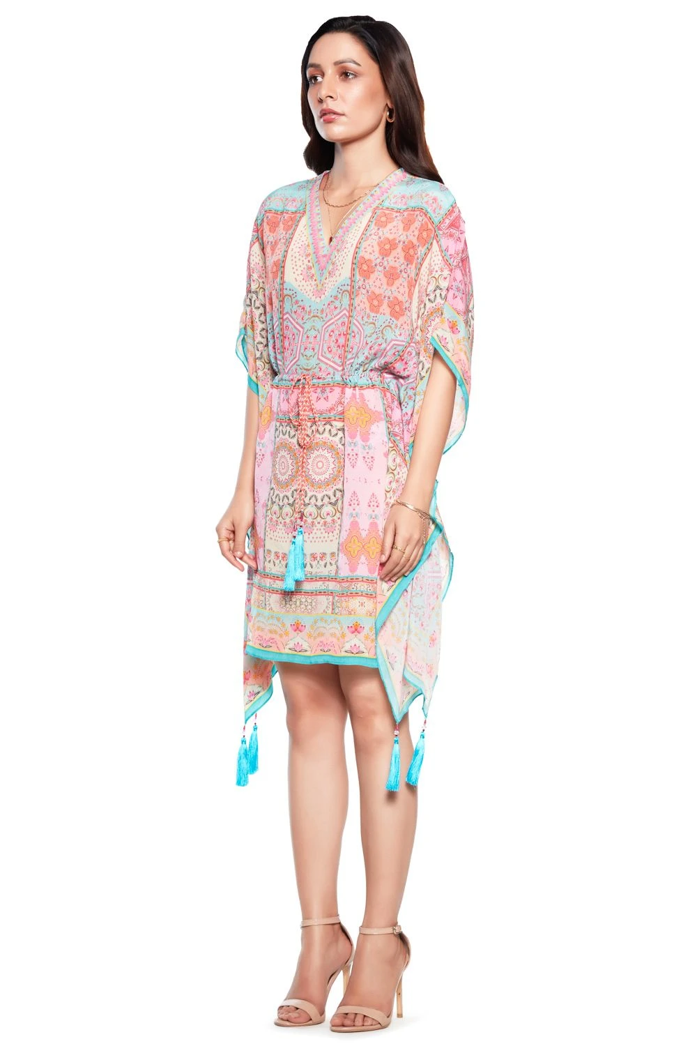 Siddhartha Bansal Pink & Blue Printed Kaftan 4 Siddhartha Bansal Pink & Blue Printed Kaftan - Image 2