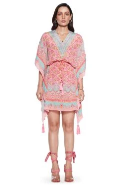Siddhartha Bansal Pink & Blue Crepe Kaftan