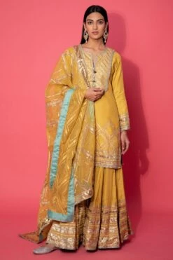 Simar Dugal Mustard Gota Embroidered Sharara Set
