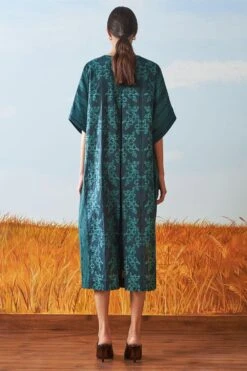 Ikai Pleated Teal V Neck Kaftan Dress -Divine Couture sh kfd 2101b 4