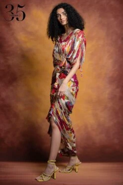 Saaksha & Kinni Beige Floral Printed & Micro Pleated Sari Dress -Divine Couture sk 229sk24 3