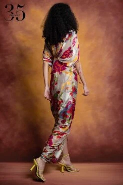 Saaksha & Kinni Beige Floral Printed & Micro Pleated Sari Dress -Divine Couture sk 229sk24 6