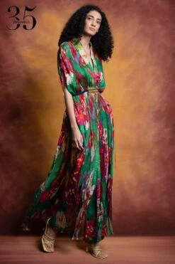 Saaksha & Kinni Green Floral Printed & Embroidered Kaftan -Divine Couture sk 229sk37 3