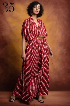Saaksha & Kinni Red Checkered & Embroidered Kaftan