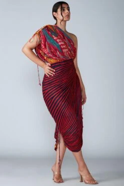 Saaksha & Kinni Pink Dual Print Sari Dress