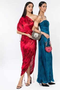 Saaksha & Kinni Red Printed Pleated Sari Dress