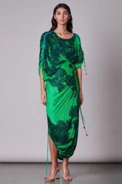Saaksha & Kinni Green Chiffon Printed Kaftan