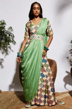 SVA Silk Printed Sharara Sari Set
