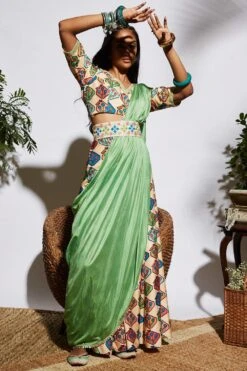 SVA Silk Printed Sharara Sari Set -Divine Couture svaw21k08 3