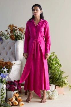 Twinkle Hanspal Fushcia Pleated Jumpsuit -Divine Couture trs19 3