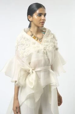 Varun Bahl Ivory 3D Embroidered Cape Set
